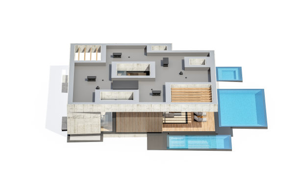 现代风格的新混凝土房屋的3d效果图图片下载