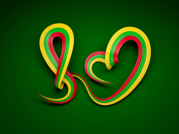 缅甸国旗上心形的三维插图图片下载