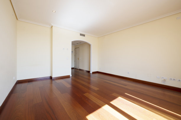 房子里的一个空房间，深色的木地板和同样色调的踢脚板图片下载