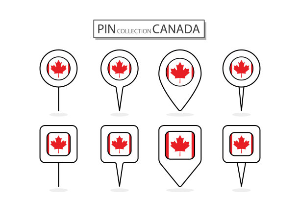 一套平针加拿大国旗图标在不同的形状平针图标插图设计。图片下载