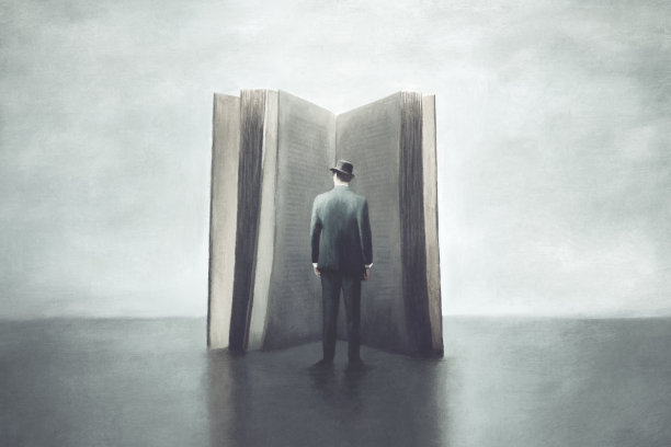 插图的人读一本大书，超现实抽象的学习概念图片下载