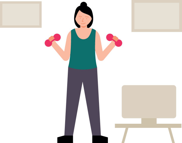 这个女孩正在家里锻炼身体。图片下载