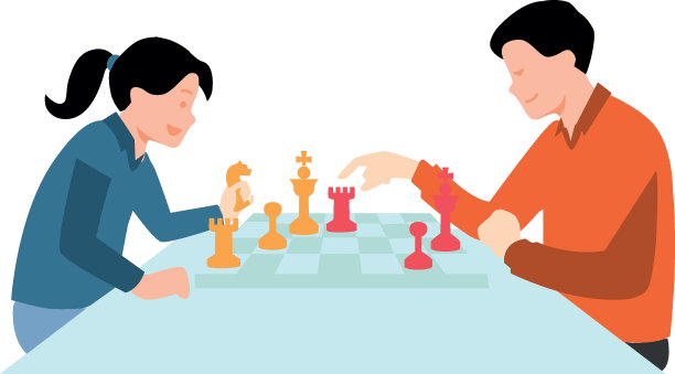 一个男孩和一个女孩在下棋。图片下载