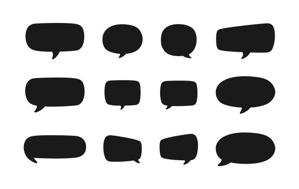 语音泡泡剪影集。漫画语音泡泡图标。简单平面矢量图图片下载