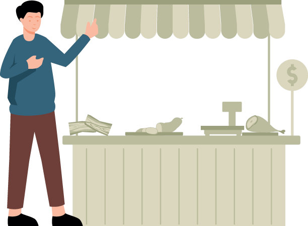 这个男孩开了一家肉店。图片下载