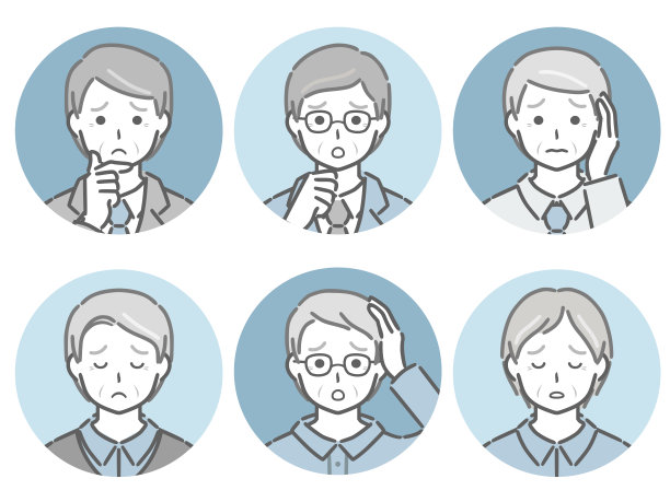 一组陷入困境的老人的圆形图标图片下载