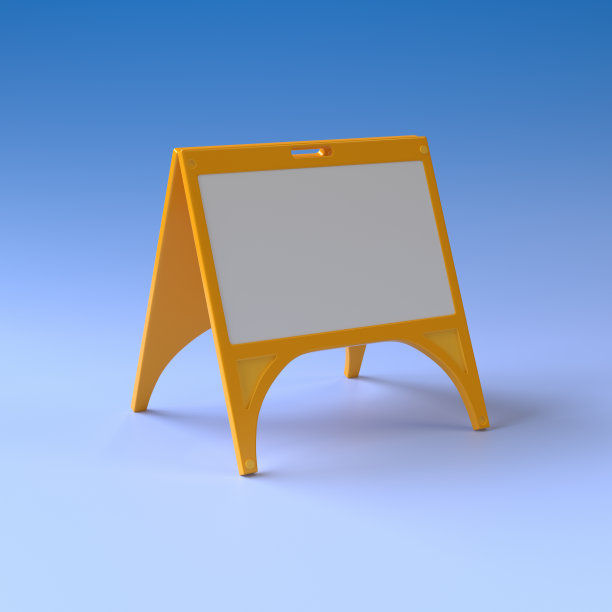 现实警告湿地板黄色塑料地板标志。蓝色背景隔离图片下载