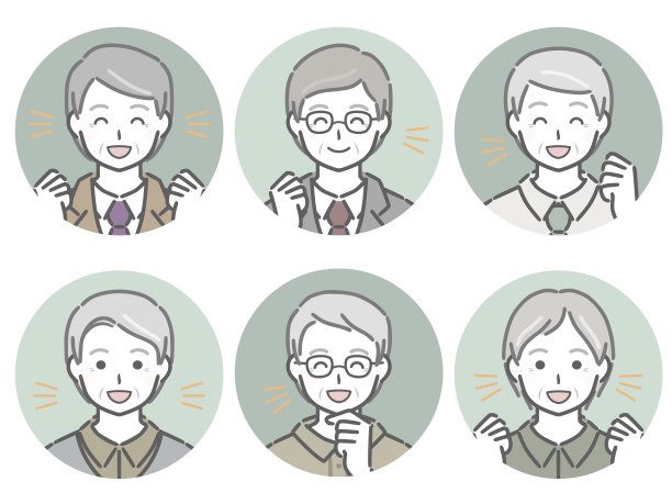 一组幸福老人的圆形图标图片下载