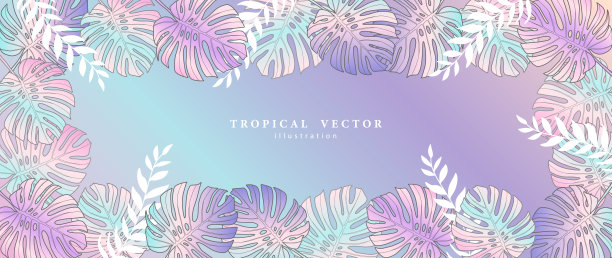 矢量热带背景与怪物的叶子和蕨类。文本、照片、文凭和演示文稿的背景图片下载