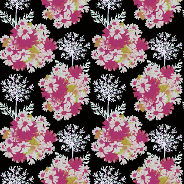 洋甘菊花束无缝图案与花朵。图片下载