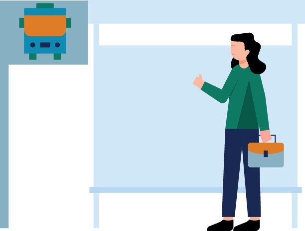 这个女孩正站在公共汽车站。图片下载