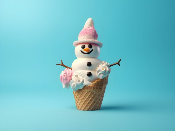 雪人冰淇淋在蓝色孤立的背景。夏天的概念。三维渲染图片下载