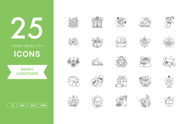 矢量集圣诞快乐图标图片下载