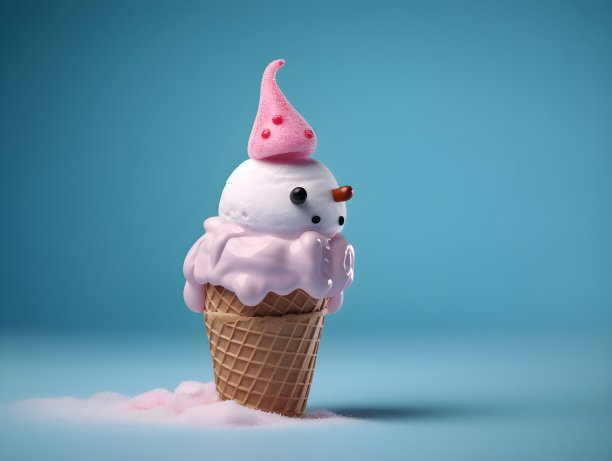 雪人冰淇淋在蓝色孤立的背景。夏天的概念。三维渲染图片下载