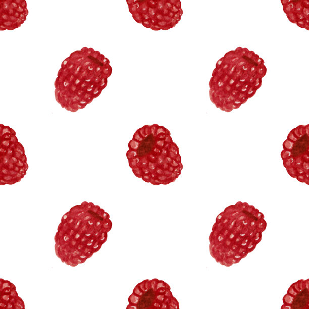 水彩无缝图案，与明亮的覆盆子在白色的背景。图片下载