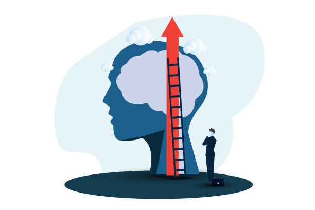商人寻找楼梯的目标，成长心态的概念矢量插画。图片下载