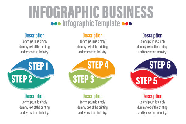 图文模板的业务。6步现代拼图图与圆圈和主题标题，呈现矢量信息图。图片下载