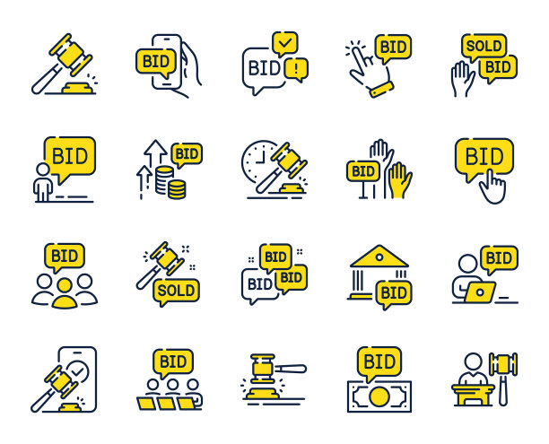 拍卖线图标交易锤出价出价和法律图片下载