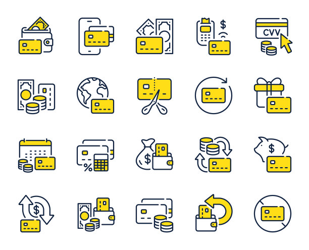 信用卡线路图标支付卡终端图片下载