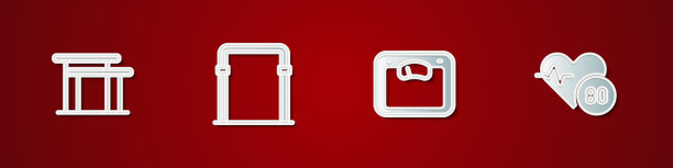 设置高低杠，运动水平，浴室秤和心率图标。向量图片下载