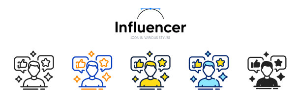 影响者线图标在不同的风格双色图片下载