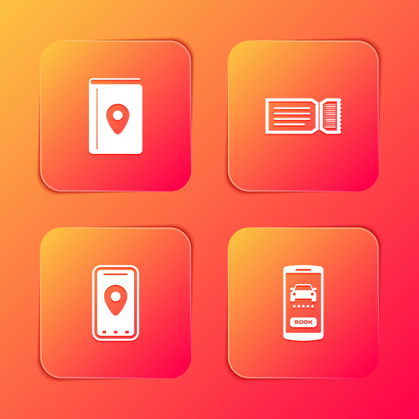 集封面书旅游指南，机票，信息图的城市地图和在线汽车共享图标。向量图片下载
