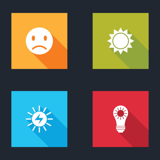设置悲伤的微笑，太阳，太阳能面板和图标。向量图片下载
