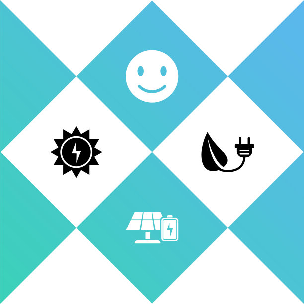 设置太阳能板、电池、笑脸和节电插叶图标。向量图片下载