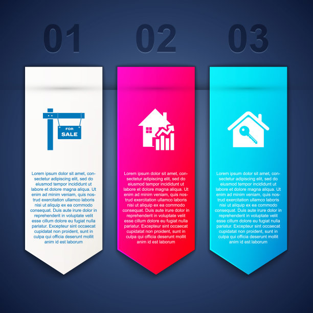 设置挂牌出售，房价上涨和房子钥匙。业务信息图表模板。向量图片下载