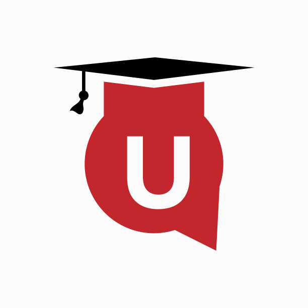 教育标志设计上的字母U概念与教育帽和聊天图标图片下载