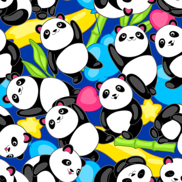 无缝图案与可爱的卡哇伊小熊猫。有趣的人物和装饰的卡通风格。图片下载
