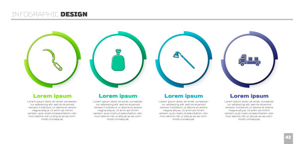 设置镰刀，满袋，花园锄和皮卡。业务信息图表模板。向量图片下载