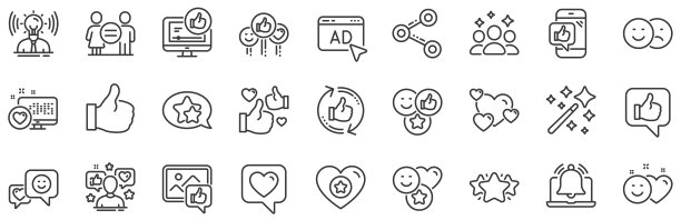 社交媒体线图标集共享网络图片下载