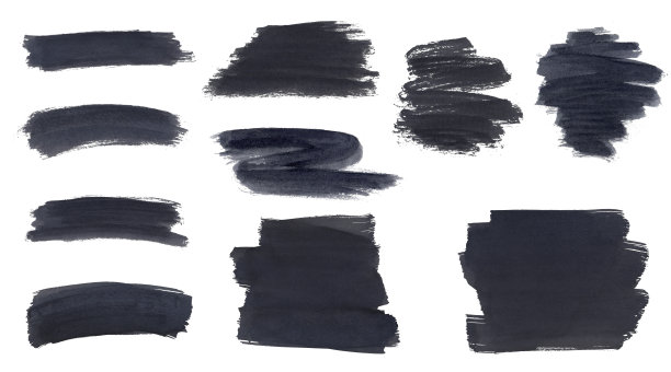 肮脏的手绘笔触的黑色油漆孤立在白色。文本的纹理背景集。抽象水墨质感，脏污装饰元素。图片下载