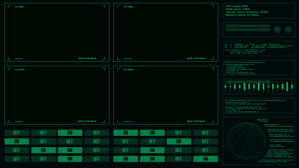 闭路电视接口屏幕。用于监视的摄像机屏幕框架。向量的用户界面图片下载