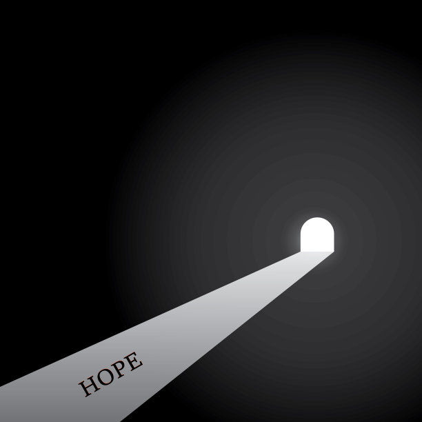 黑暗的房间，从敞开的门进来的光，希望，克服问题，寻找解决方案的概念图片下载