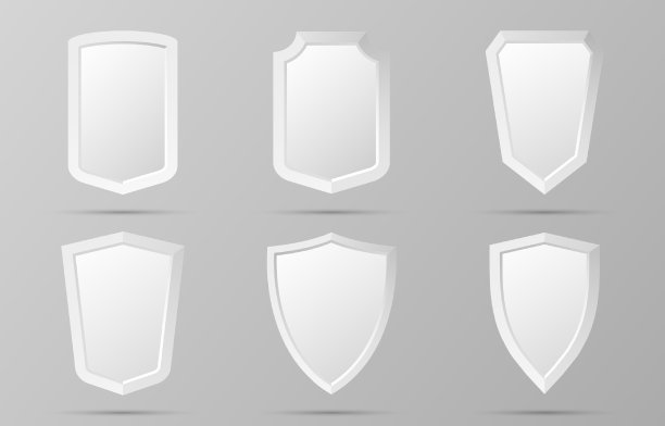 灰色渲染盾设置与灰色背景上的阴影。保护空白灰色标牌收藏。安全屏蔽图标图片下载