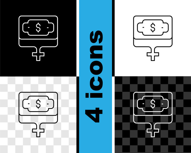 设定线金钱增长的女人图标孤立的黑色和白色，透明的背景。收入的概念。业务增长。投资、储蓄和理财的概念。向量图片下载