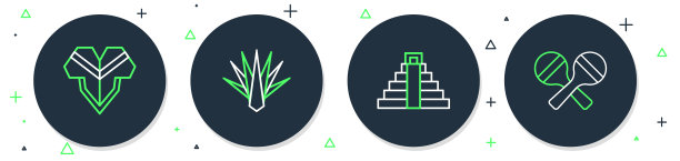 设线龙舌兰，奇琴伊察在玛雅，披风和马拉卡斯的标志。向量图片下载