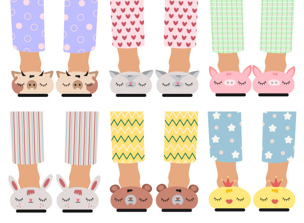 穿着滑稽拖鞋的孩子们的脚图片下载