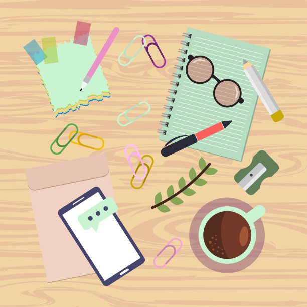 记事本笔记，计划，文具，智能手机，创造性的工作场所组织。图片下载