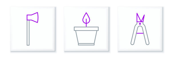 设置线园艺手工剪刀，木斧和花盆图标。向量图片下载