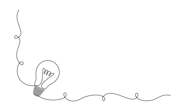 灯泡在一个连续的线绘制。头脑风暴和教育符号或创新创意概念在简单的线性风格。可编辑的中风。涂鸦蓬勃的矢量插图图片下载