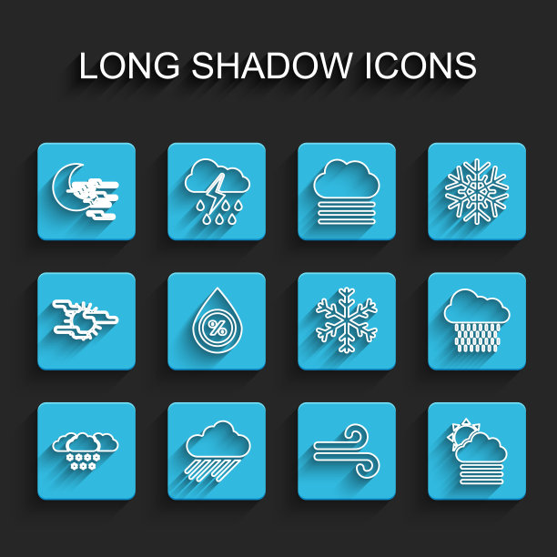 设置线云与雪，雨，雾和月亮，风，云太阳，水滴百分比，和雪花图标。向量图片下载