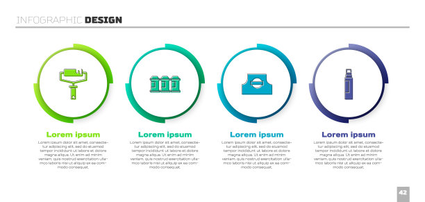 设置油漆滚筒刷、喷漆罐、喷漆嘴盖和记号笔。业务信息图表模板。向量图片下载