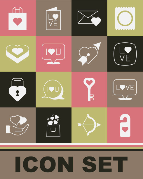 套装请不要打扰与心，爱的文字，信封情人节，言语泡沫我爱你，糖果形状的盒子，购物袋和爱情箭头图标。向量图片下载