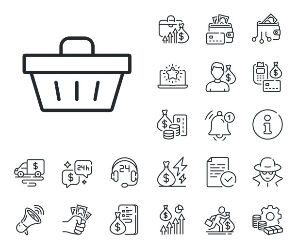 购物车线图标。网上购买标志。现金、贷款和抵押。向量图片下载