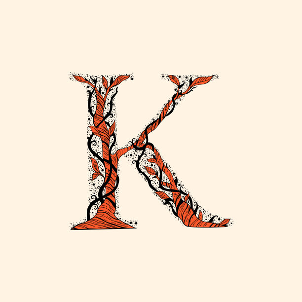 字母K加上树枝和树叶图片下载