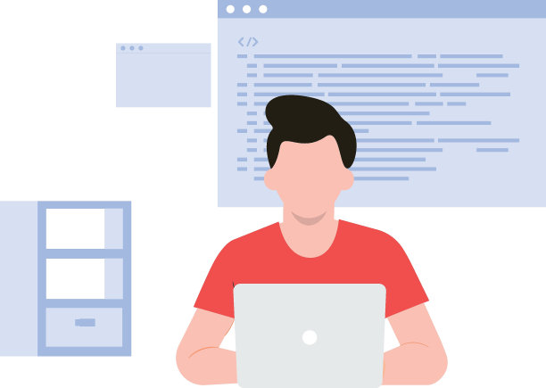 男孩正在用他的笔记本电脑工作。图片下载