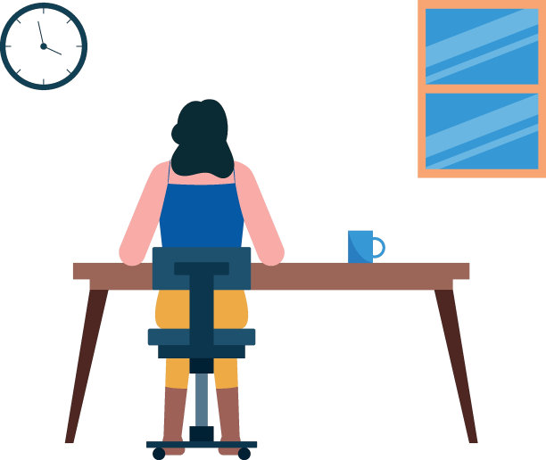 这个女孩正坐在工作桌旁。图片下载